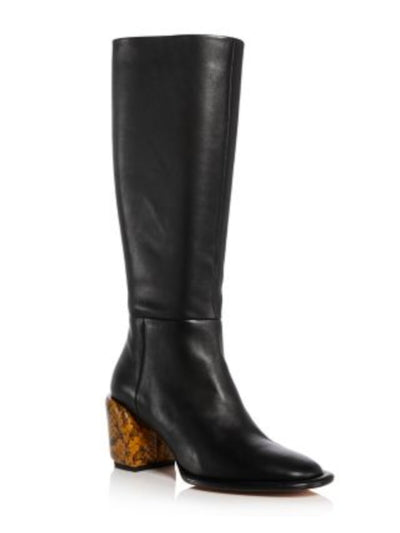 3.1 PHILLIP LIM Womens Black Contrast Snake Heel Padded Naomi Almond Toe Block Heel Zip-Up Leather Boots Shoes 37