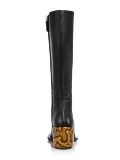 3.1 PHILLIP LIM Womens Black Contrast Snake Heel Padded Naomi Almond Toe Block Heel Zip-Up Leather Boots Shoes 37