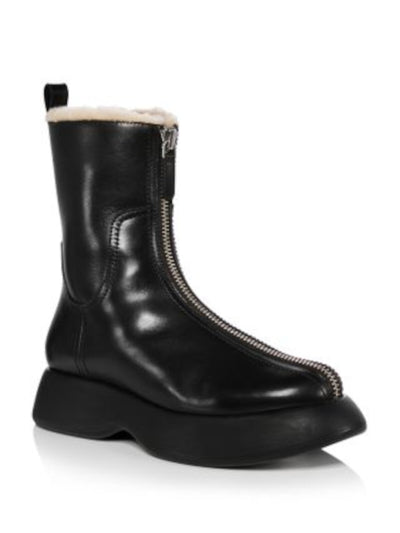 3.1 PHILLIP LIM Womens Black 1" Platform Heel Pull-Tab Padded Mercer Round Toe Platform Zip-Up Leather Combat Boots 37