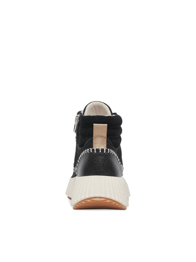 DOLCE VITA Womens Black Mixed Media 1" Platform Lace-Up Back Pull-Tab Padded Daley Round Toe Wedge Zip-Up Leather Slippers Shoes 6
