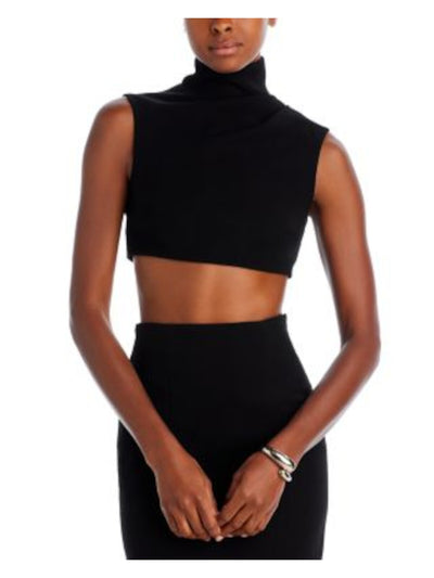 MONOT Womens Black Zippered Sleeveless Mock Neck Party Crop Top 46