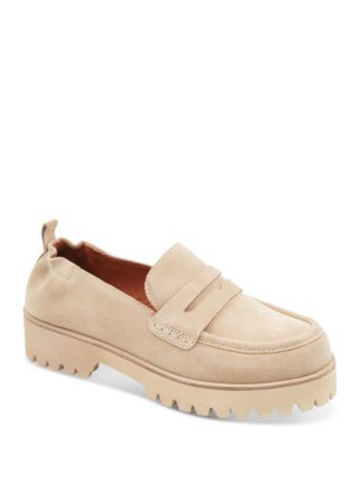 ANDRE ASSOUS Womens Beige Penny Keeper Stretch Heel Back Pull-Tab Lug Sole Padded River Almond Toe Block Heel Slip On Leather Loafers Shoes 9.5