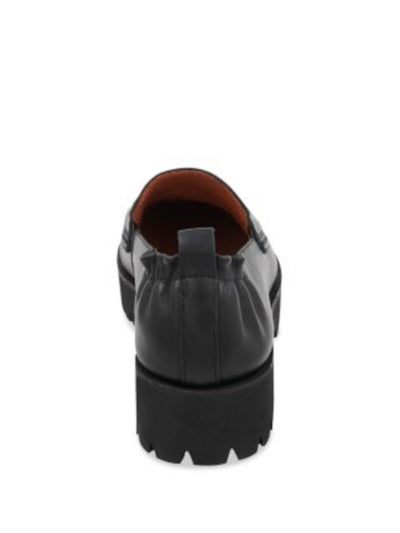 ANDRE ASSOUS Womens Black Penny Keeper Stretch Heel Back Pull-Tab Lug Sole Padded River Almond Toe Block Heel Slip On Leather Loafers Shoes 9.5