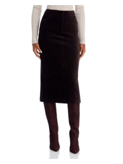 LUCY PARIS Womens Brown Zippered Pocketed Bar And Hook Closure Vented Midi Pencil Skirt XS