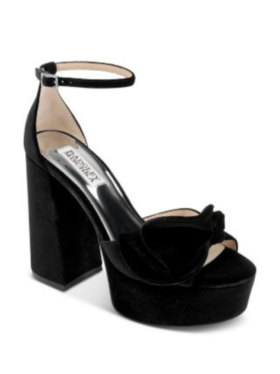 BADGLEY MISCHKA Womens Black 1-1/2" Platform Ruffled Accent Padded Zoelle Open Toe Flare Buckle Dress Heeled Sandal 9.5