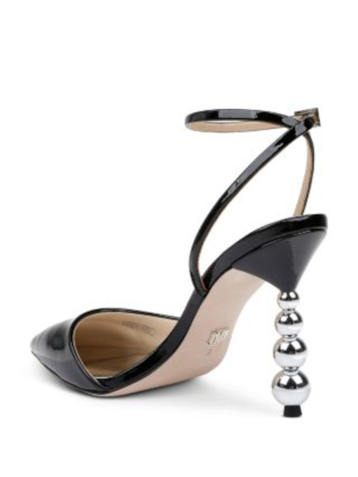 BADGLEY MISCHKA Womens Black Metallic Heel Ankle Strap Padded Indie Ii Pointed Toe Sculpted Heel Buckle Leather Dress Heels Shoes 5 M