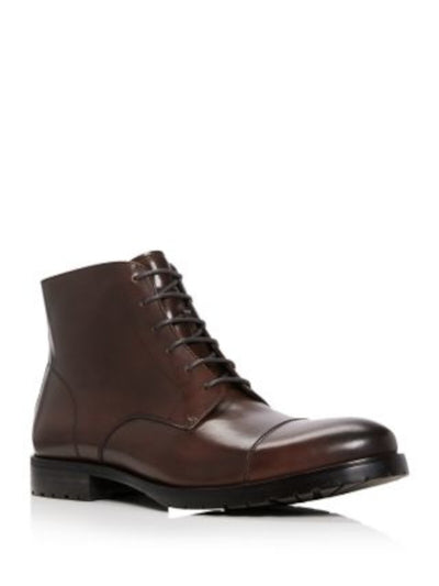 THE MENS STORE Mens Brown Traction Sole Cushioned Cap Toe Block Heel Lace-Up Leather Boots Shoes 12