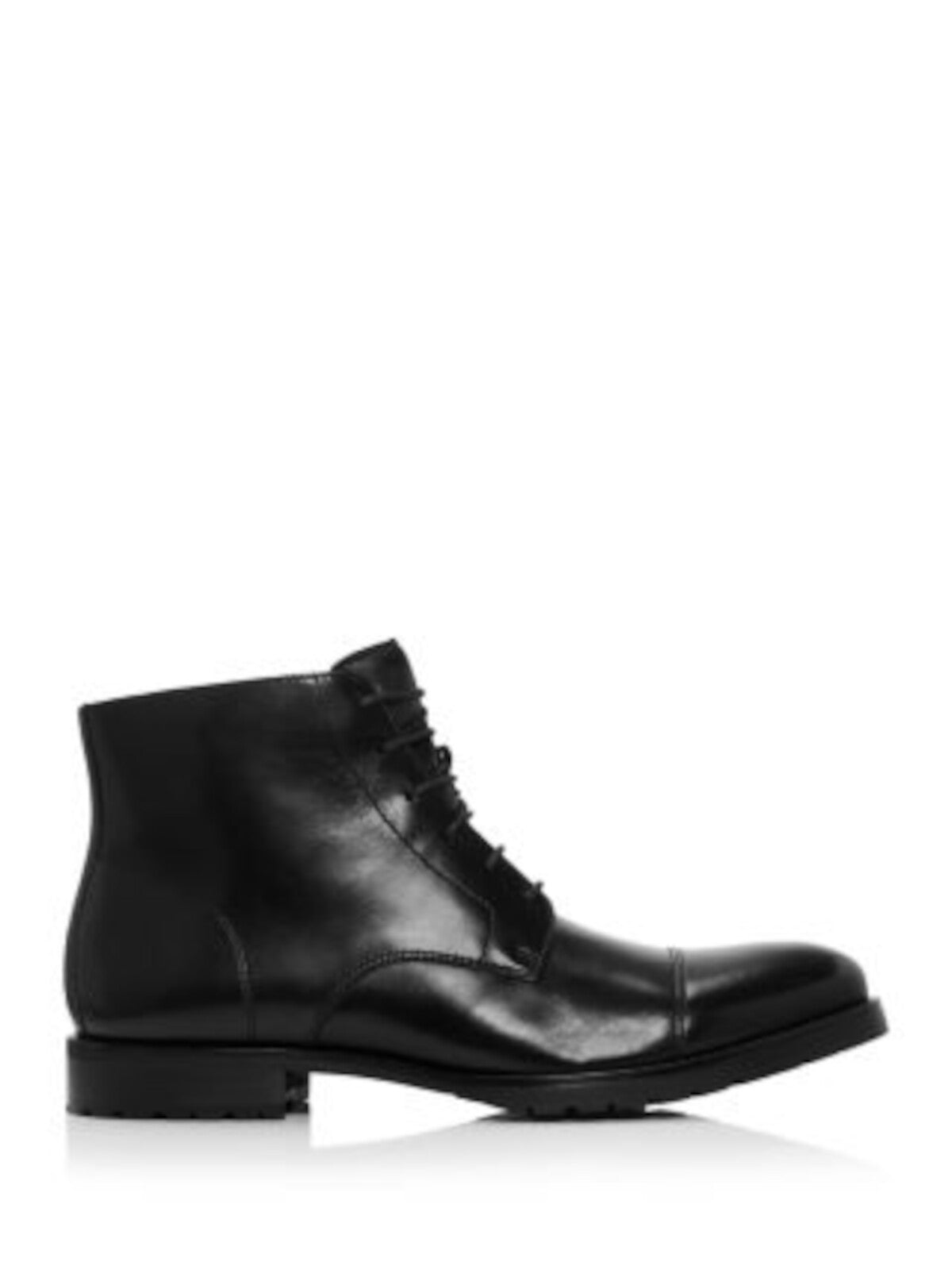 THE MENS STORE Mens Black Traction Sole Cushioned Cap Toe Block Heel Lace-Up Leather Boots Shoes 13