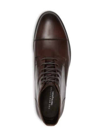 THE MENS STORE Mens Brown Traction Sole Cushioned Cap Toe Block Heel Lace-Up Leather Boots Shoes 10.5 M