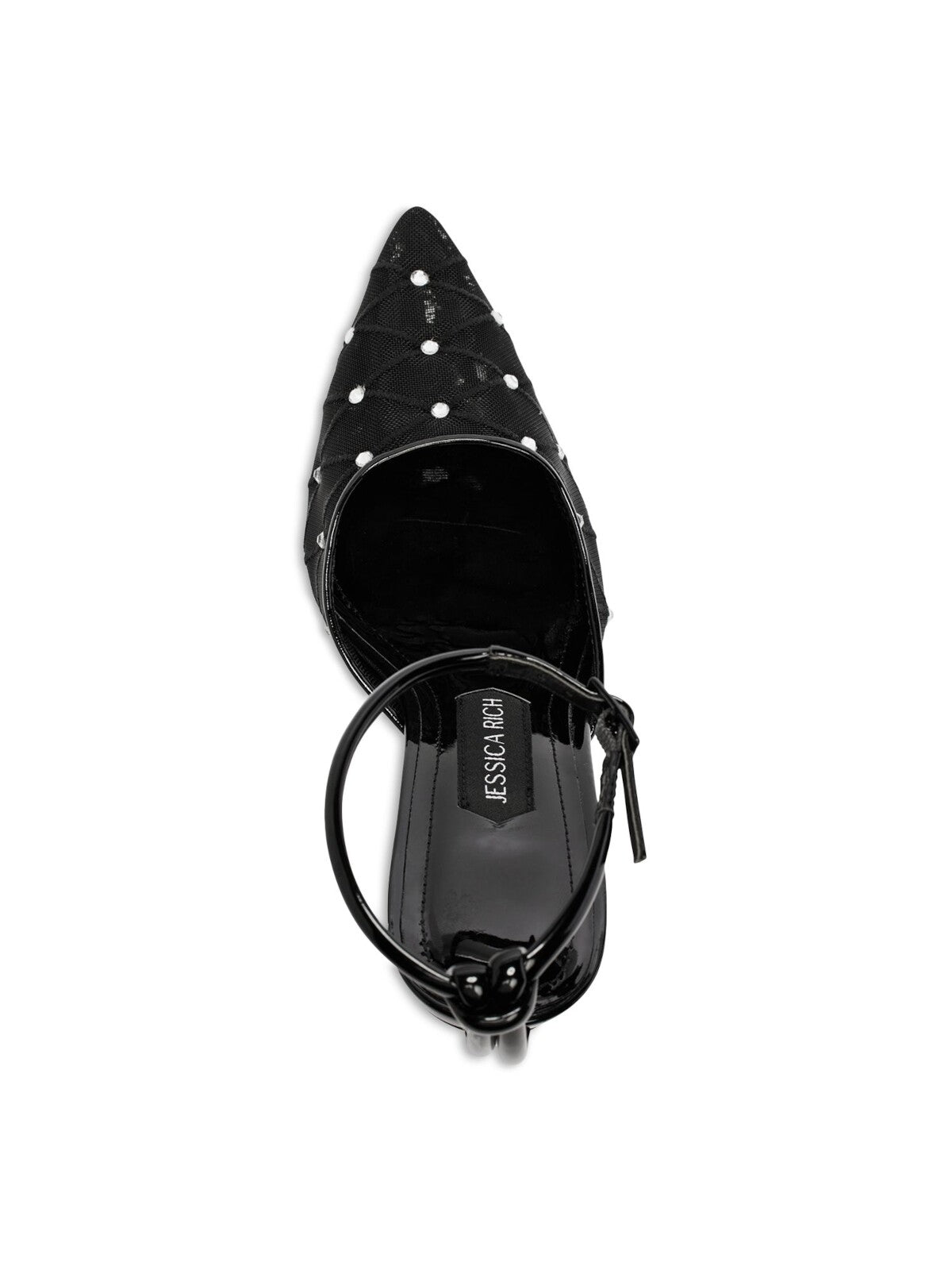 JESSICA RICH Womens Black Mixed Media Breathable Ankle Strap Rhinestone Amora Pointed Toe Stiletto Buckle Dress Slingback 40