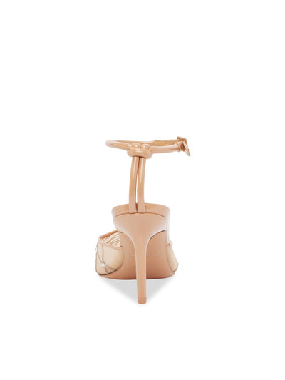 JESSICA RICH Womens Beige Mixed Media Breathable Padded Ankle Strap Rhinestone Amora Pointed Toe Stiletto Buckle Dress Slingback 38