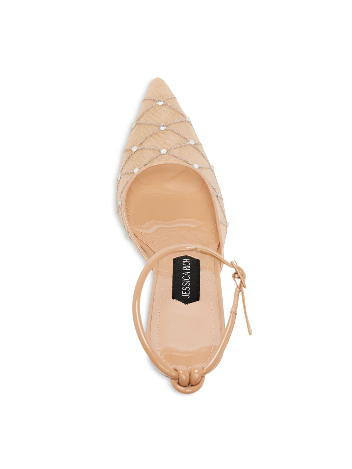JESSICA RICH Womens Beige Mixed Media Breathable Padded Ankle Strap Rhinestone Amora Pointed Toe Stiletto Buckle Dress Slingback 38