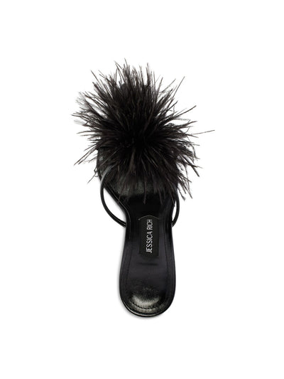 JESSICA RICH Womens Black Feather Accent Padded Malena Pointed Toe Stiletto Slip On Dress Heeled Sandal 37