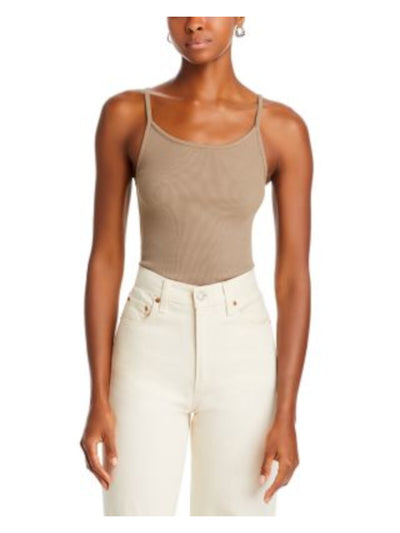 DONNI Womens Ribbed Spaghetti Strap Scoop Neck Tank Top