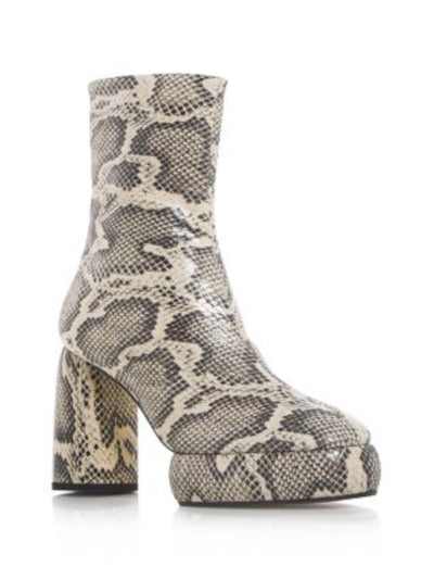 AEYDE Womens Beige Snake 1" Platform Padded Emmy Round Toe Block Heel Zip-Up Leather Booties 37