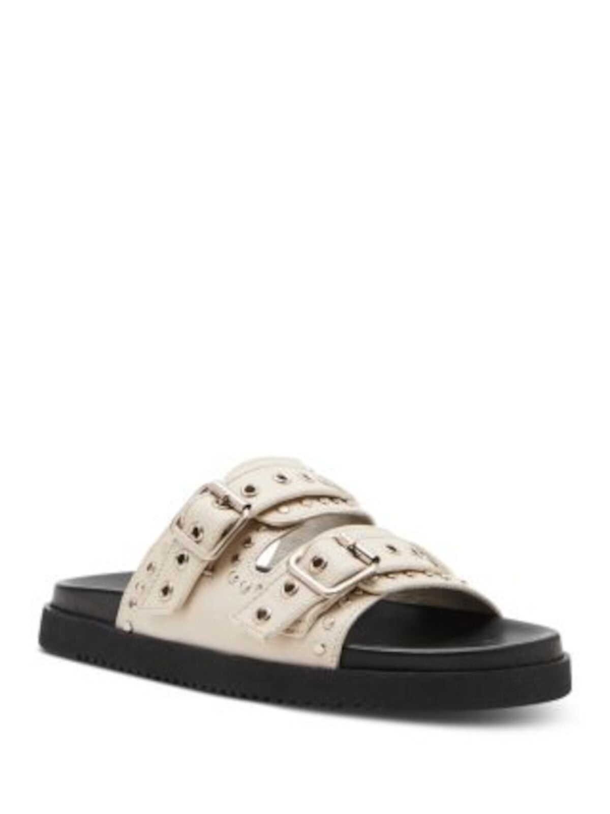 STEVE MADDEN Womens Ivory Grommets Contoured Footbed Studded Melanie Open Toe Platform Buckle Leather Sandals Shoes 8 M