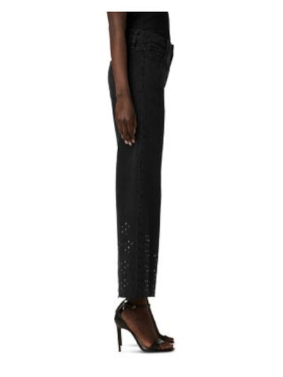 HUDSON Womens Black Embellished Pocketed Button Fly Wide-leg Raw Hem High Waist Jeans 26 Waist