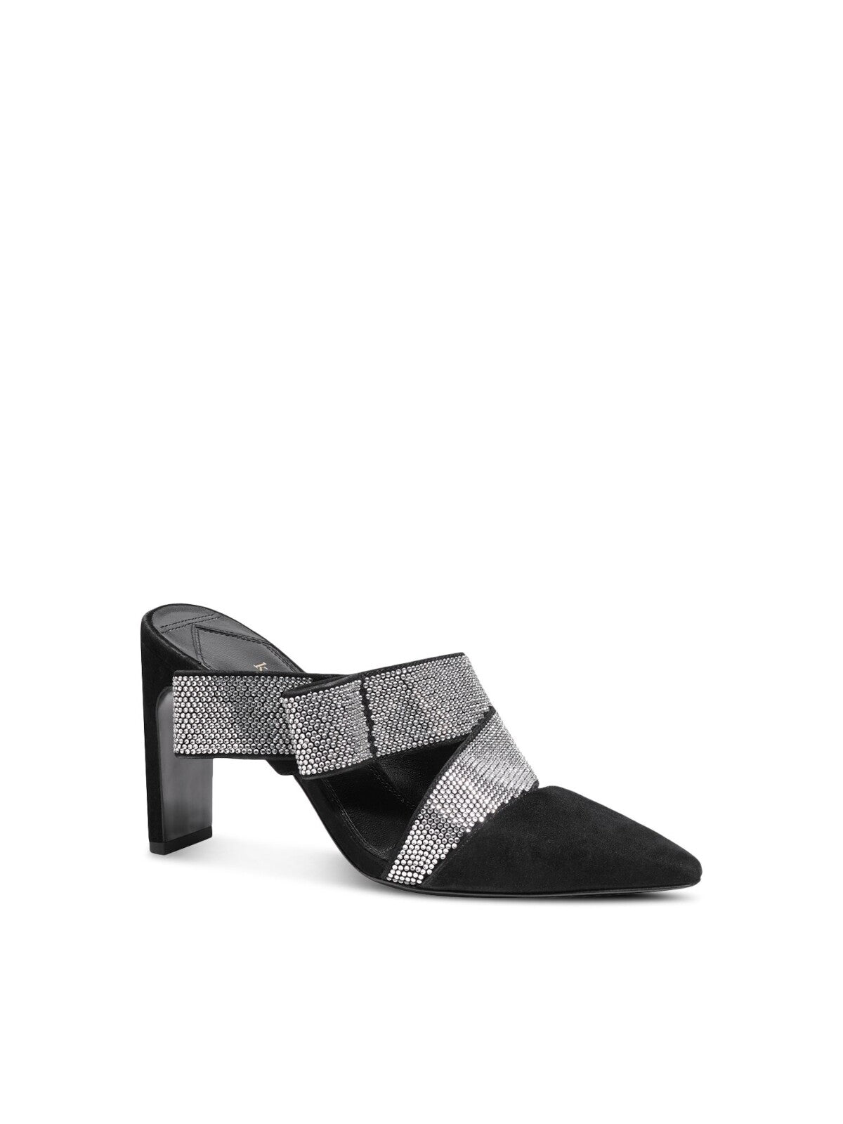 KATE SPADE NEW YORK Womens Black Mixed Media Rhinestone Padded Bianca Pointed Toe Block Heel Slip On Leather Dress Pumps Shoes 6 B