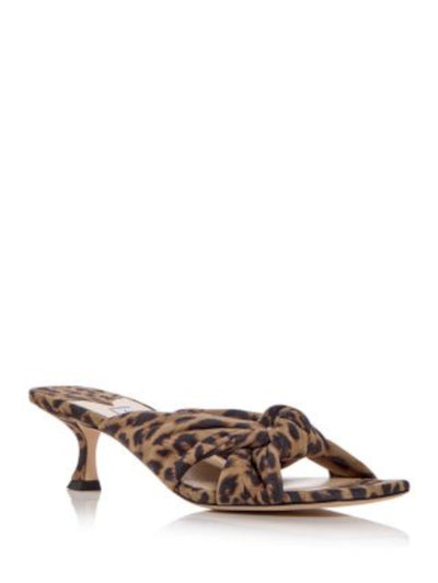 JIMMY CHOO Womens Beige Animal Print Knotted Padded Avenue 50 Square Toe Kitten Heel Slip On Leather Heeled Sandal 37