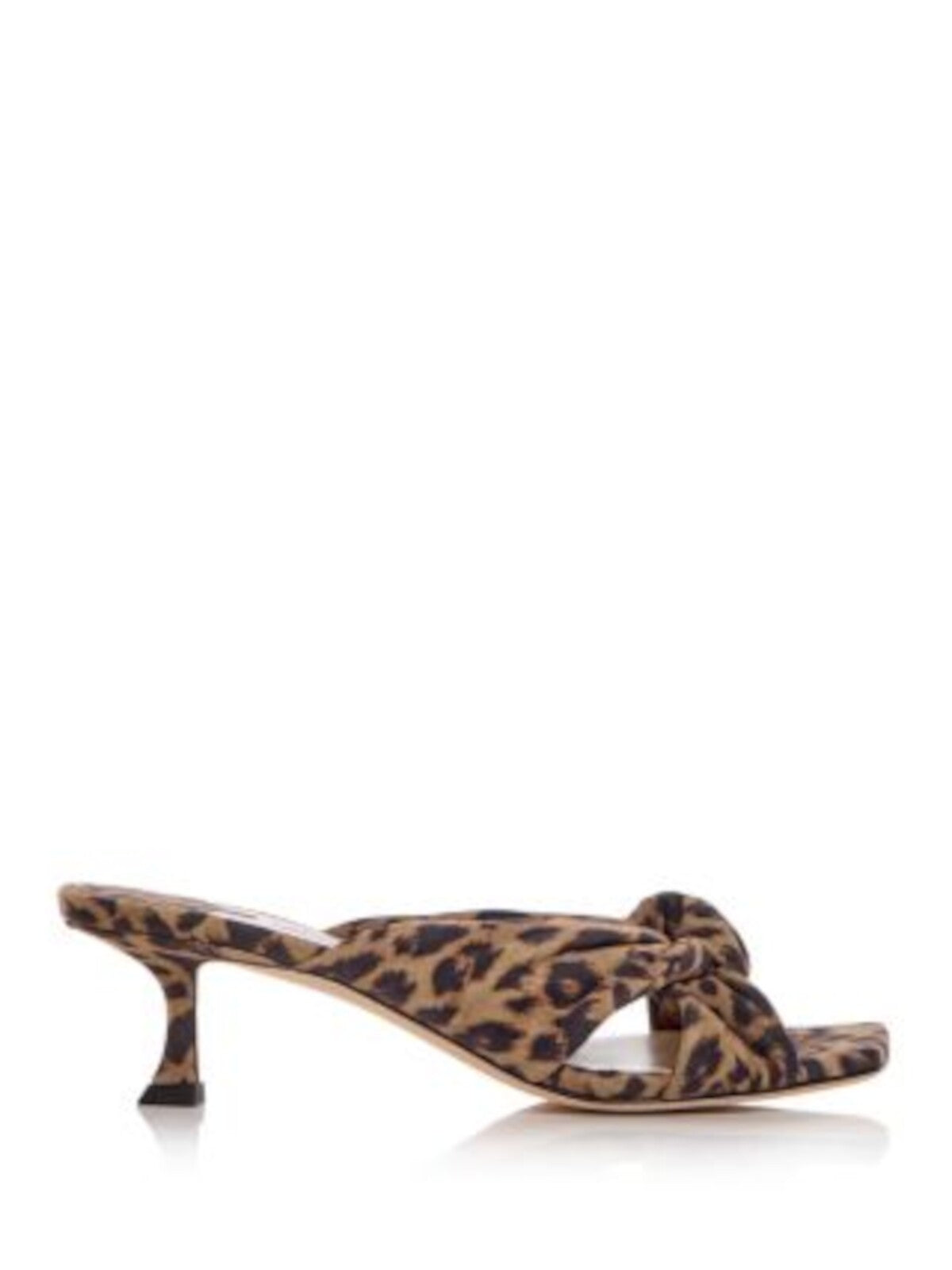 JIMMY CHOO Womens Beige Animal Print Knotted Padded Avenue 50 Square Toe Kitten Heel Slip On Leather Heeled Sandal 38
