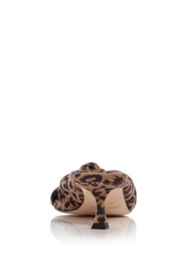 JIMMY CHOO Womens Beige Animal Print Knotted Padded Avenue 50 Square Toe Kitten Heel Slip On Leather Heeled Sandal 37