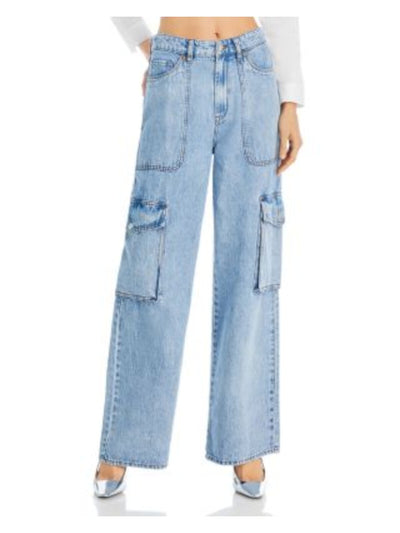 BLANK NYC Womens Blue Zippered Pocketed High Waist Wide-leg Cargo Jeans 26
