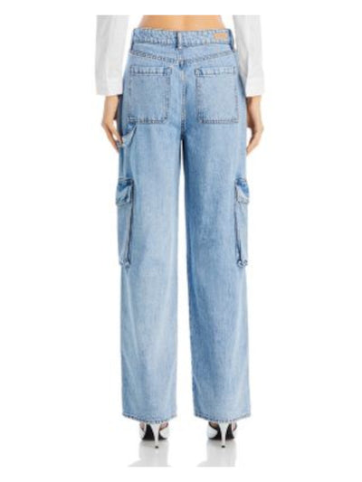 BLANK NYC Womens Blue Zippered Pocketed High Waist Wide-leg Cargo Jeans 26