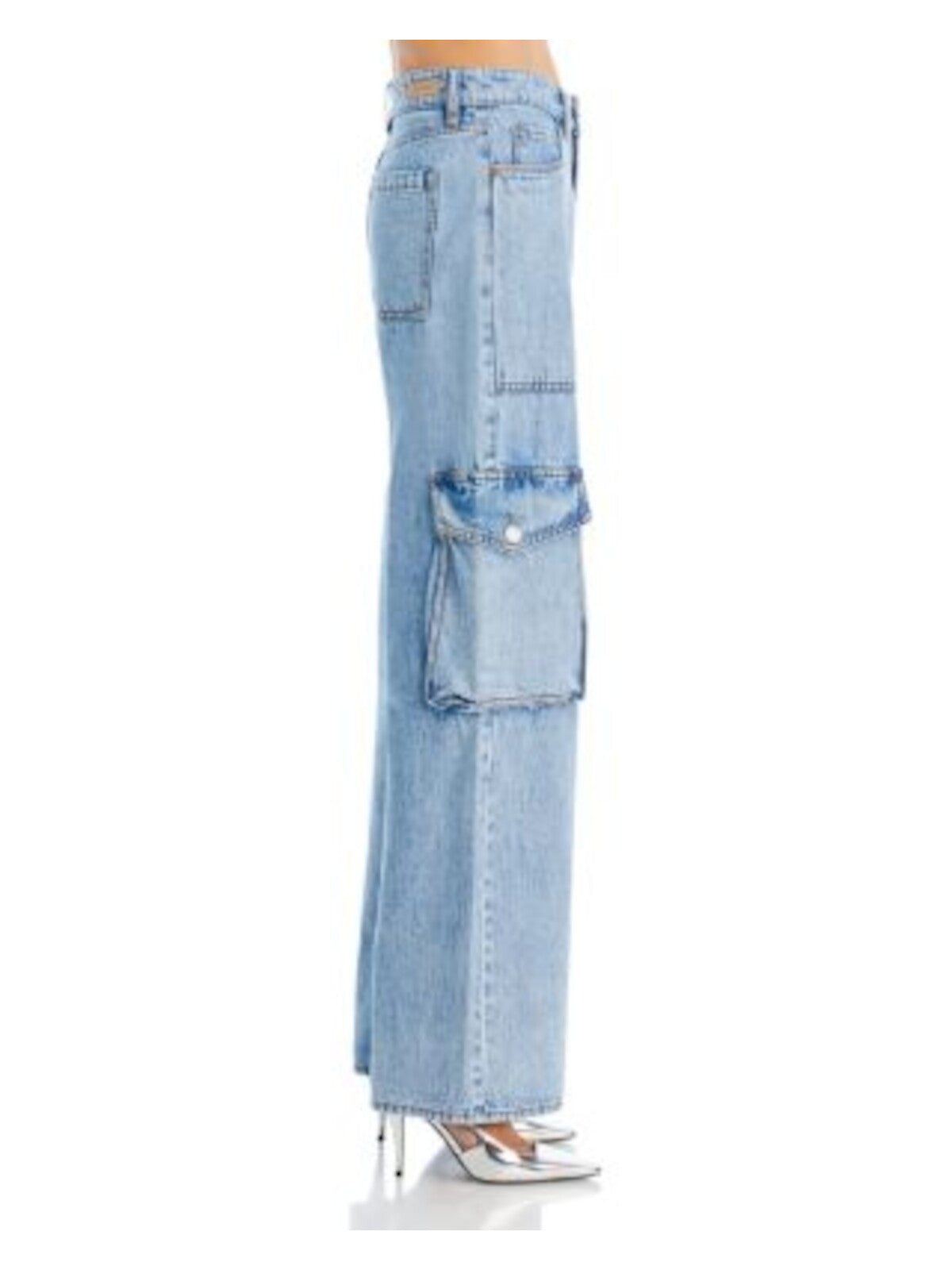 BLANK NYC Womens Blue Zippered Pocketed High Waist Wide-leg Cargo Jeans 26