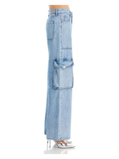 BLANK NYC Womens Blue Zippered Pocketed High Waist Wide-leg Cargo Jeans 26