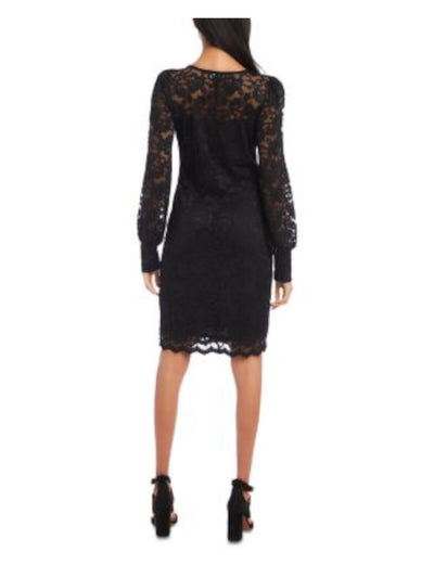KAREN KANE Womens Scalloped Blouson Sleeve Boat Neck Knee Length Party Shift Dress