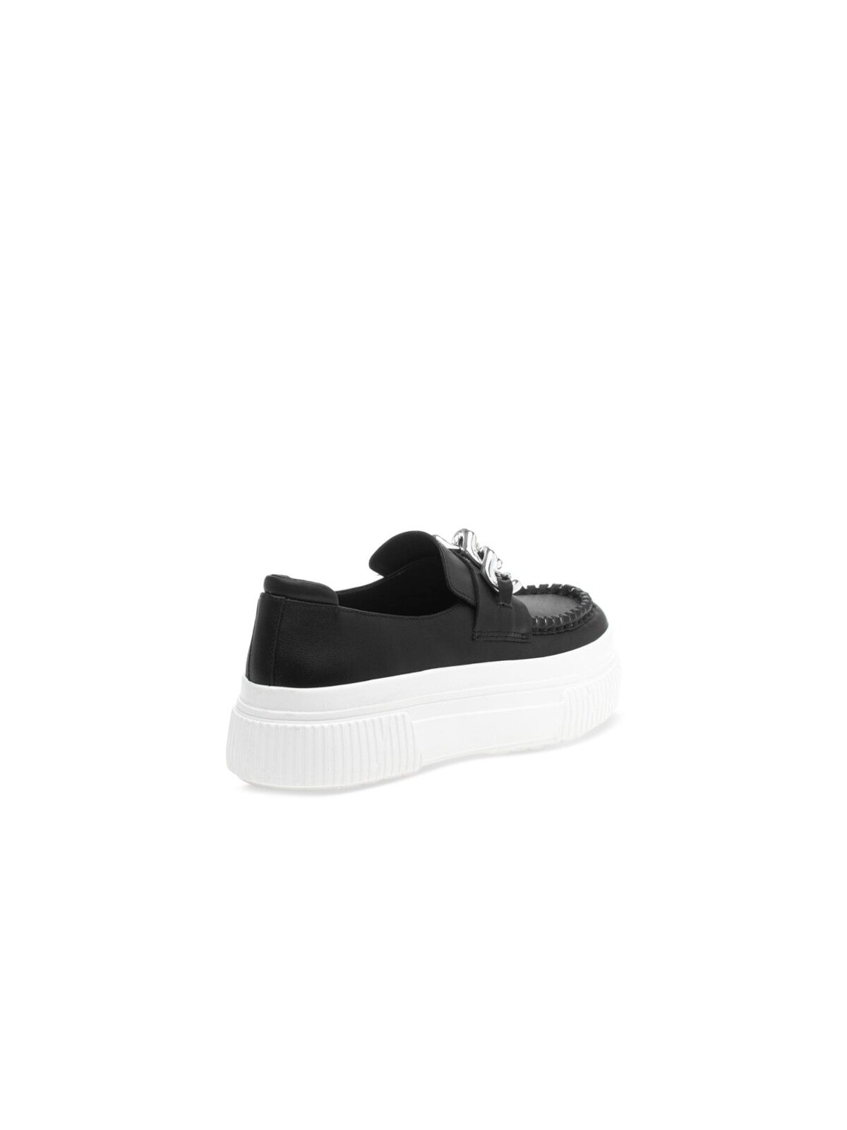 J SLIDES Womens Black Color Block 1-1/2" Platform Chain Accent Cushioned Removable Insole Willa Round Toe Wedge Slip On Leather Loafers Shoes 6.5 M