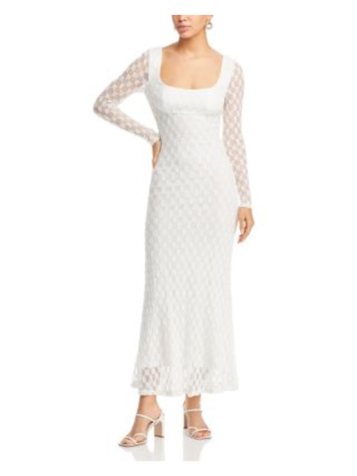 BARDOT Womens White Zippered Lined Long Sleeve Scoop Neck Maxi Party Body Con Dress 2