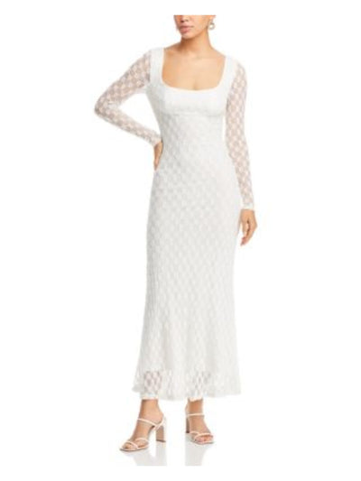BARDOT Womens White Zippered Lined Long Sleeve Scoop Neck Maxi Party Body Con Dress 2