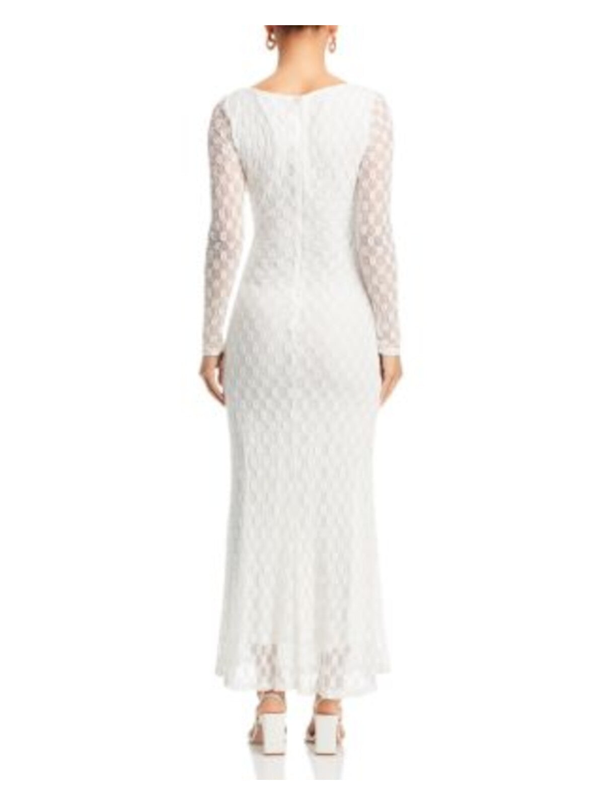 BARDOT Womens White Zippered Lined Long Sleeve Scoop Neck Maxi Party Body Con Dress 2