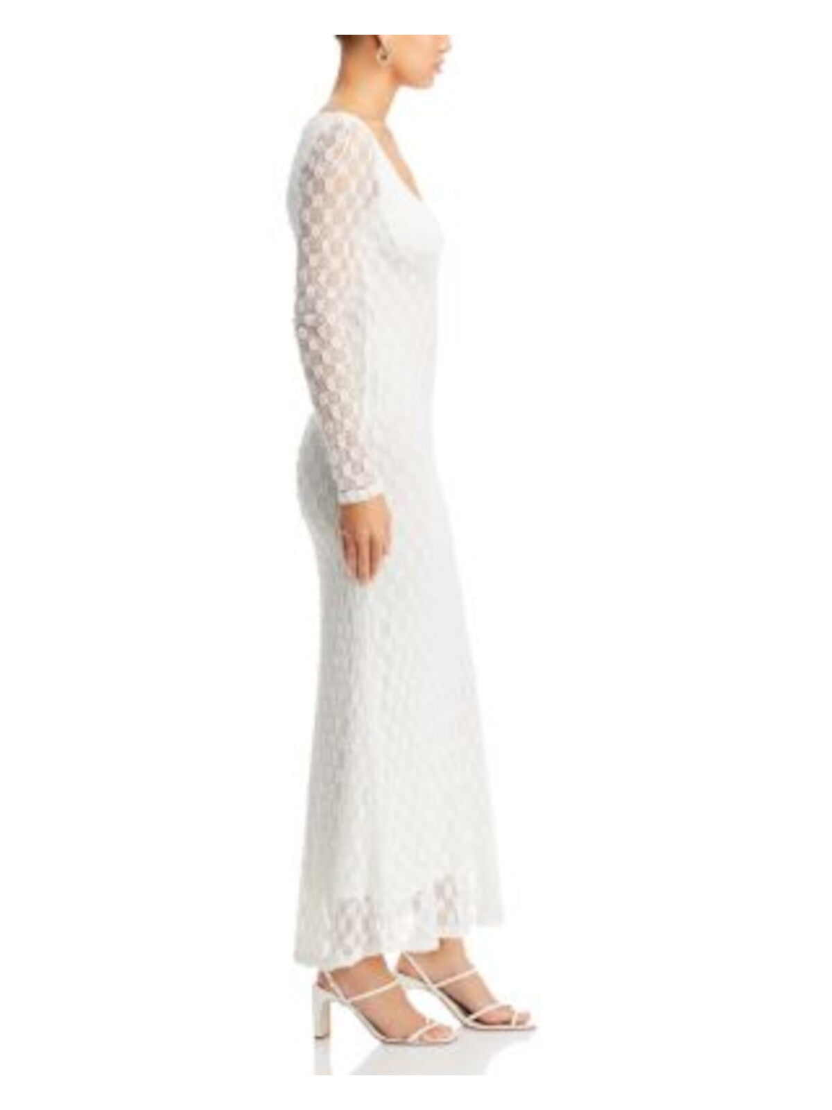 BARDOT Womens White Zippered Lined Long Sleeve Scoop Neck Maxi Party Body Con Dress 2