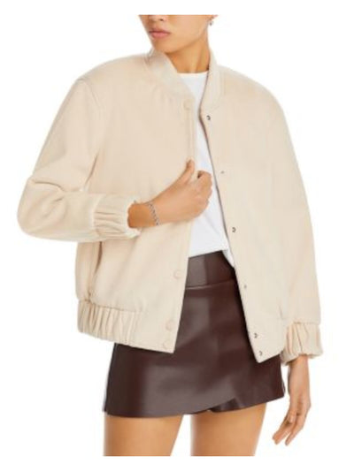 ENDLESS ROSE Womens Beige Pocketed Snap Front Varsity Style Jacket M