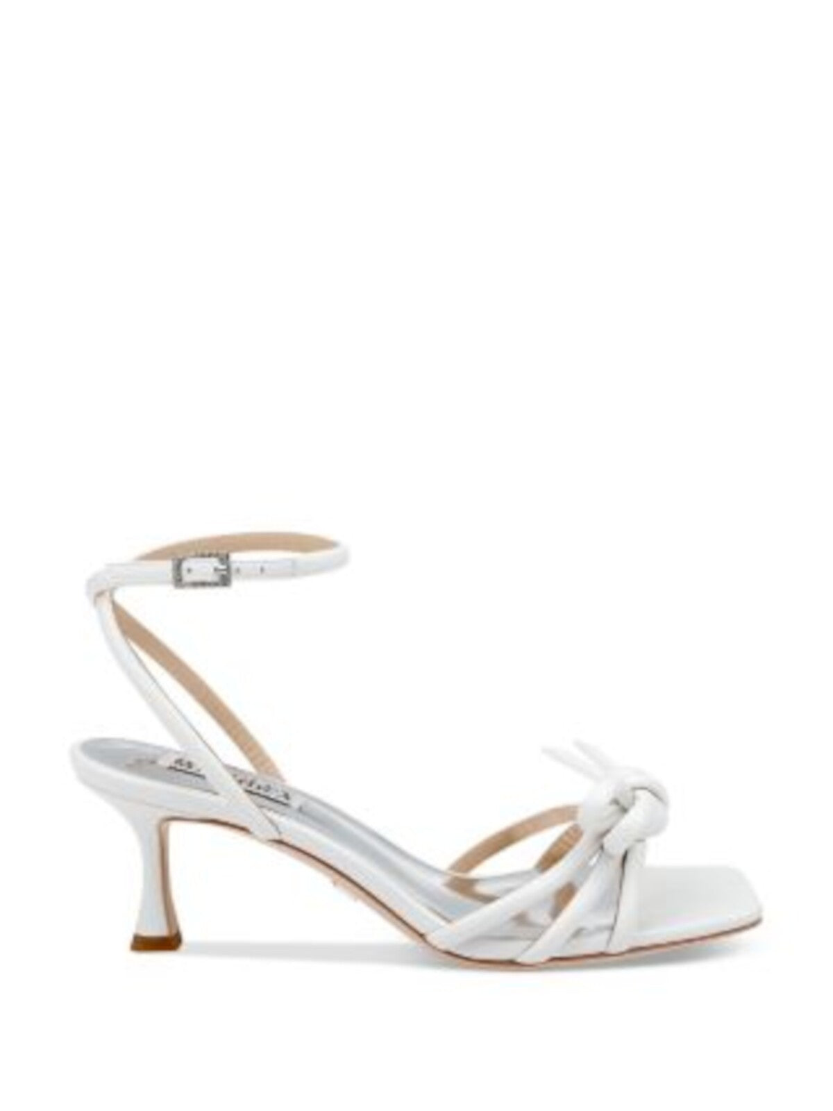 BADGLEY MISCHKA Womens Silver Metallic Padded Knotted Ankle Strap Strappy Loyalty Square Toe Flare Buckle Leather Dress Heeled Sandal 10 M