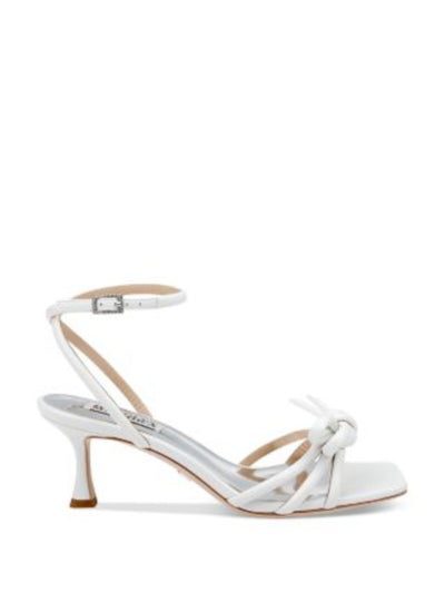 BADGLEY MISCHKA Womens Silver Metallic Padded Knotted Ankle Strap Strappy Loyalty Square Toe Flare Buckle Leather Dress Heeled Sandal 10 M