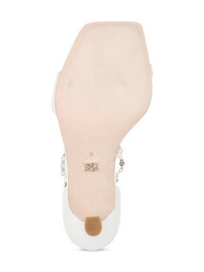 BADGLEY MISCHKA Womens Ivory Embellished Ankle Strap Padded Loretta Open Toe Stiletto Leather Dress Pumps Shoes