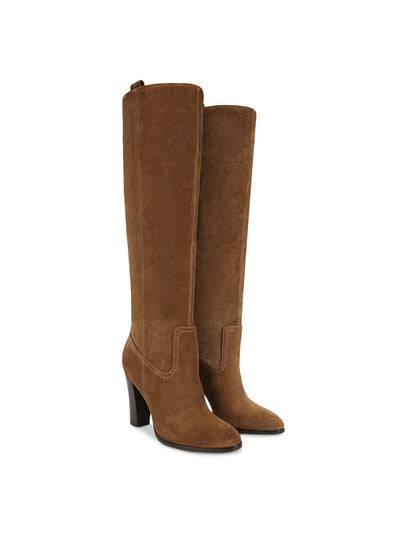 VERONICA BEARD Womens Beige Pull-Tabs Padded Vesper Almond Toe Block Heel Leather Heeled Boots 6.5 M