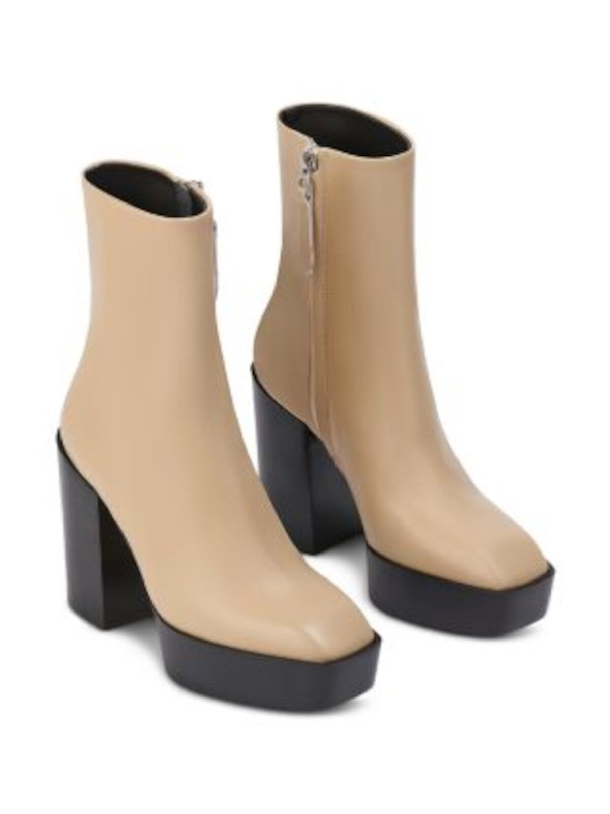 JEFFEREY CAMPBELL Womens Beige 1-1/2" Platform Padded Berlin Square Toe Block Heel Zip-Up Leather Heeled Boots 37