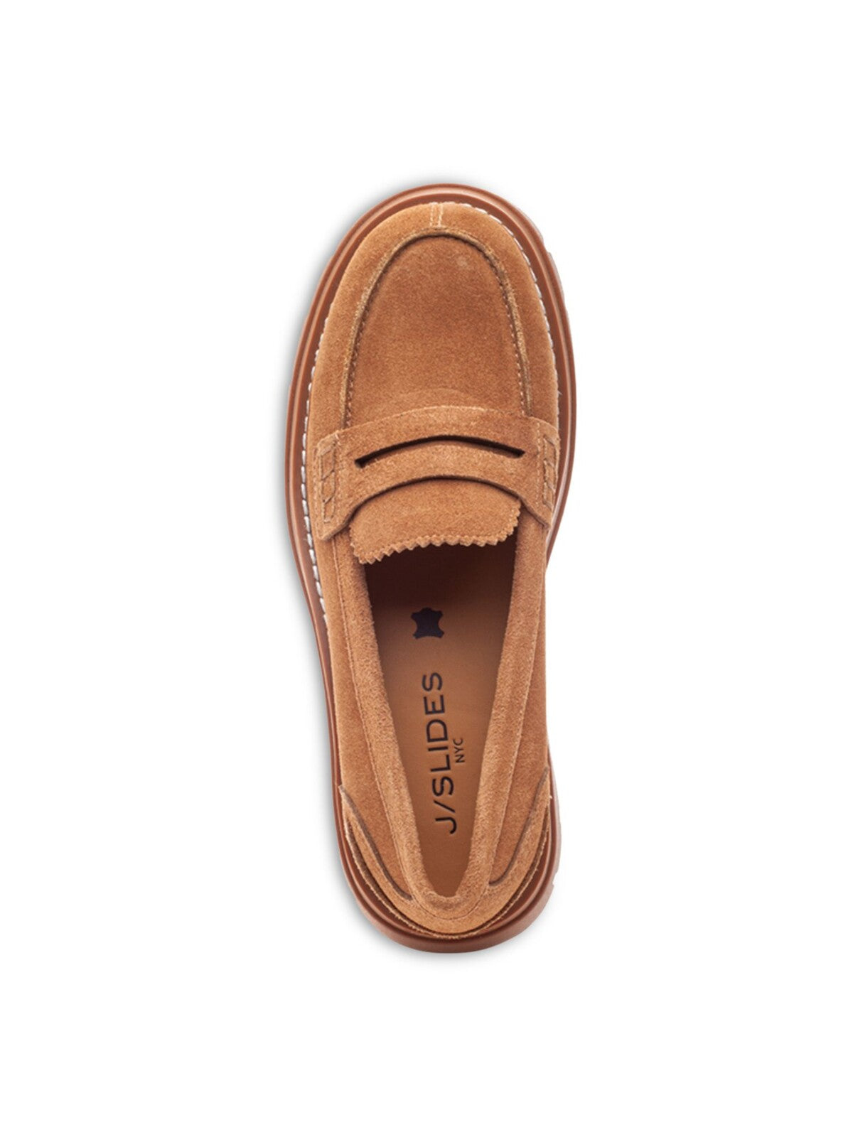 J SLIDES Womens Brown Apron Toe 1" Platform Penny Strap Cushioned Scalloped Treaded Tyler Round Toe Slip On Leather Loafers Shoes 6.5 M
