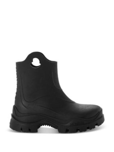 MONCLER Womens Black 1" Platform Cutout Pull-Tab Logo Padded Lug Sole Waterproof Misty Round Toe Rain Boots 38