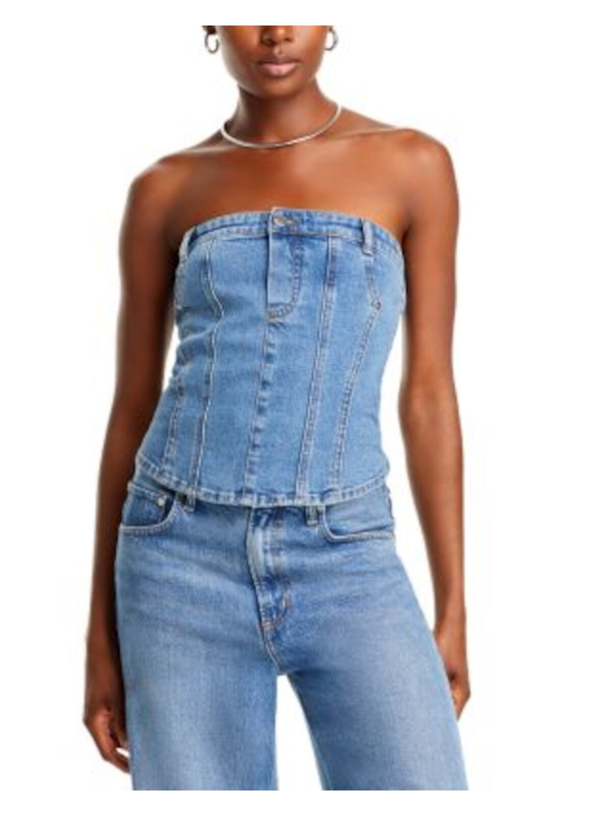 BLANK NYC Womens Blue Sleeveless Strapless Top S