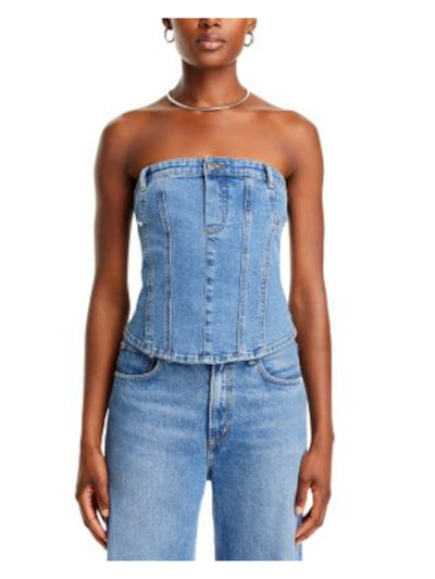 BLANK NYC Womens Blue Sleeveless Strapless Top S
