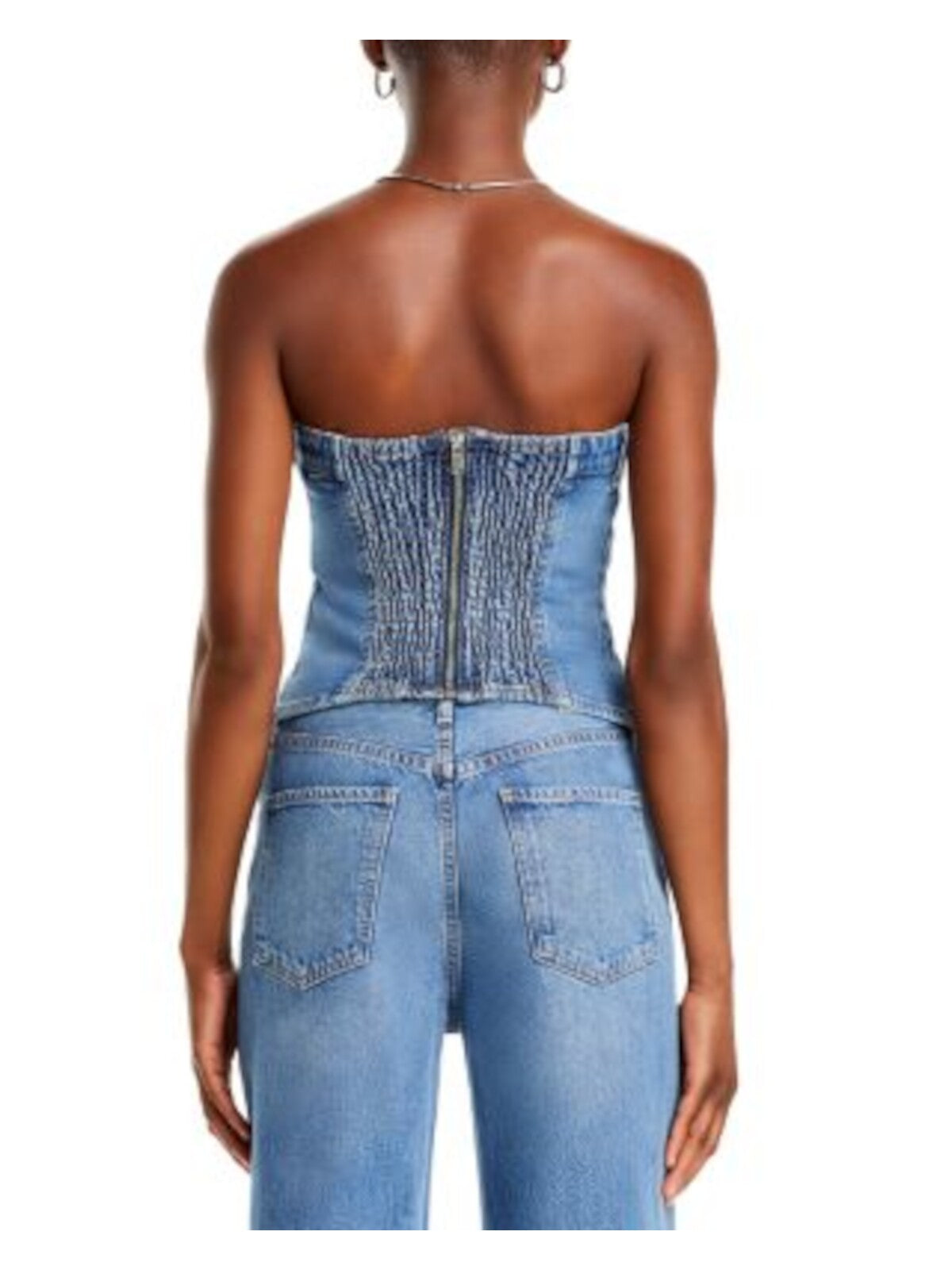 BLANK NYC Womens Blue Sleeveless Strapless Top S