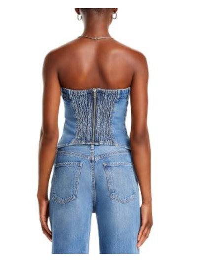 BLANK NYC Womens Blue Sleeveless Strapless Top S