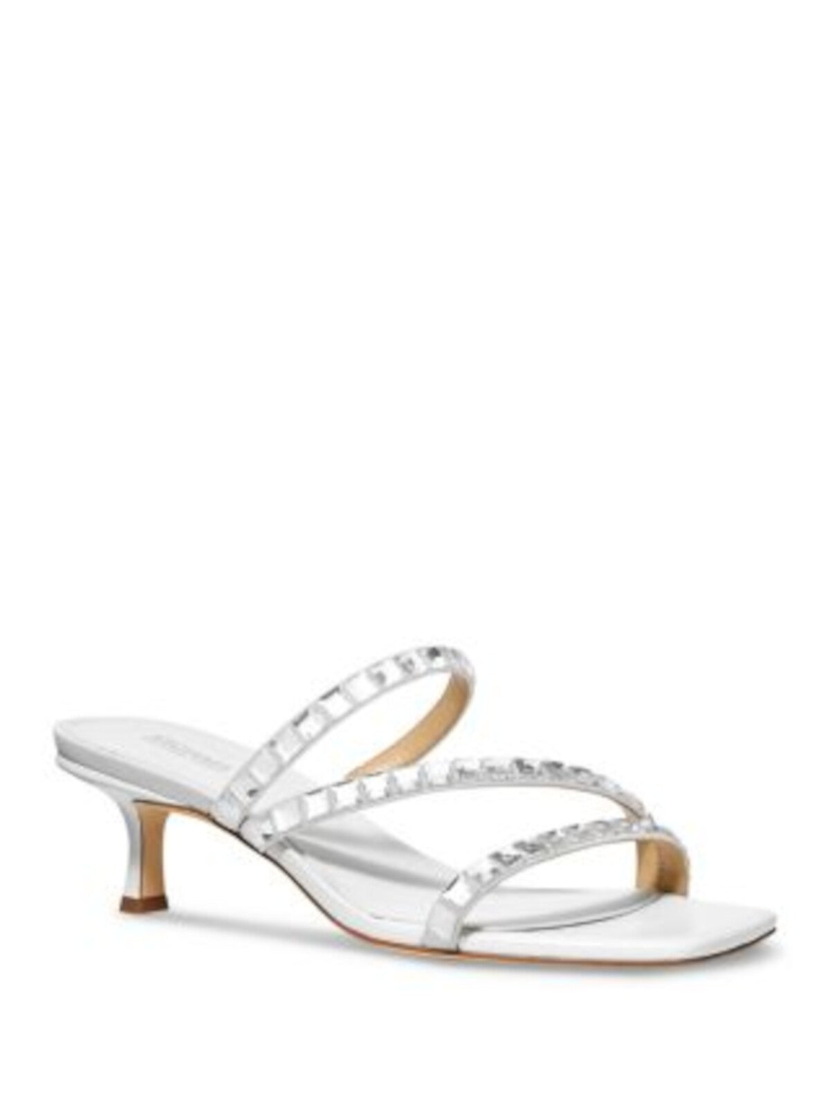 MICHAEL MICHAEL KORS Womens White Goring Padded Rhinestone Strappy Celia Square Toe Kitten Heel Slip On Dress Heeled Sandal 8.5 M