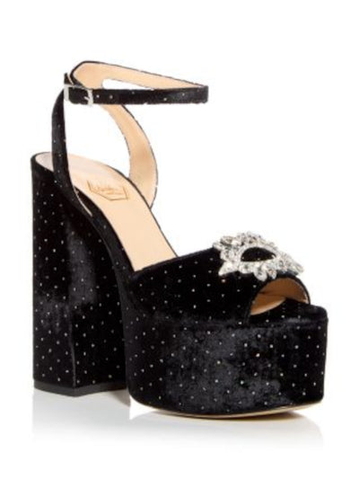 NALEBE Womens Black Speckled 2" Platform Glitter Padded Embellished Ankle Strap Upendi Peep Toe Block Heel Buckle Dress Heeled Sandal 40