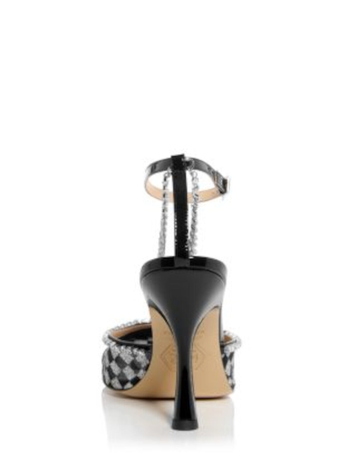 NALEBE Womens Black Mixed Media Crystal-Embellished Bracelet At Ankle Ankle Strap Padded Stellar Square Toe Stiletto Buckle Dress Pumps Shoes 39